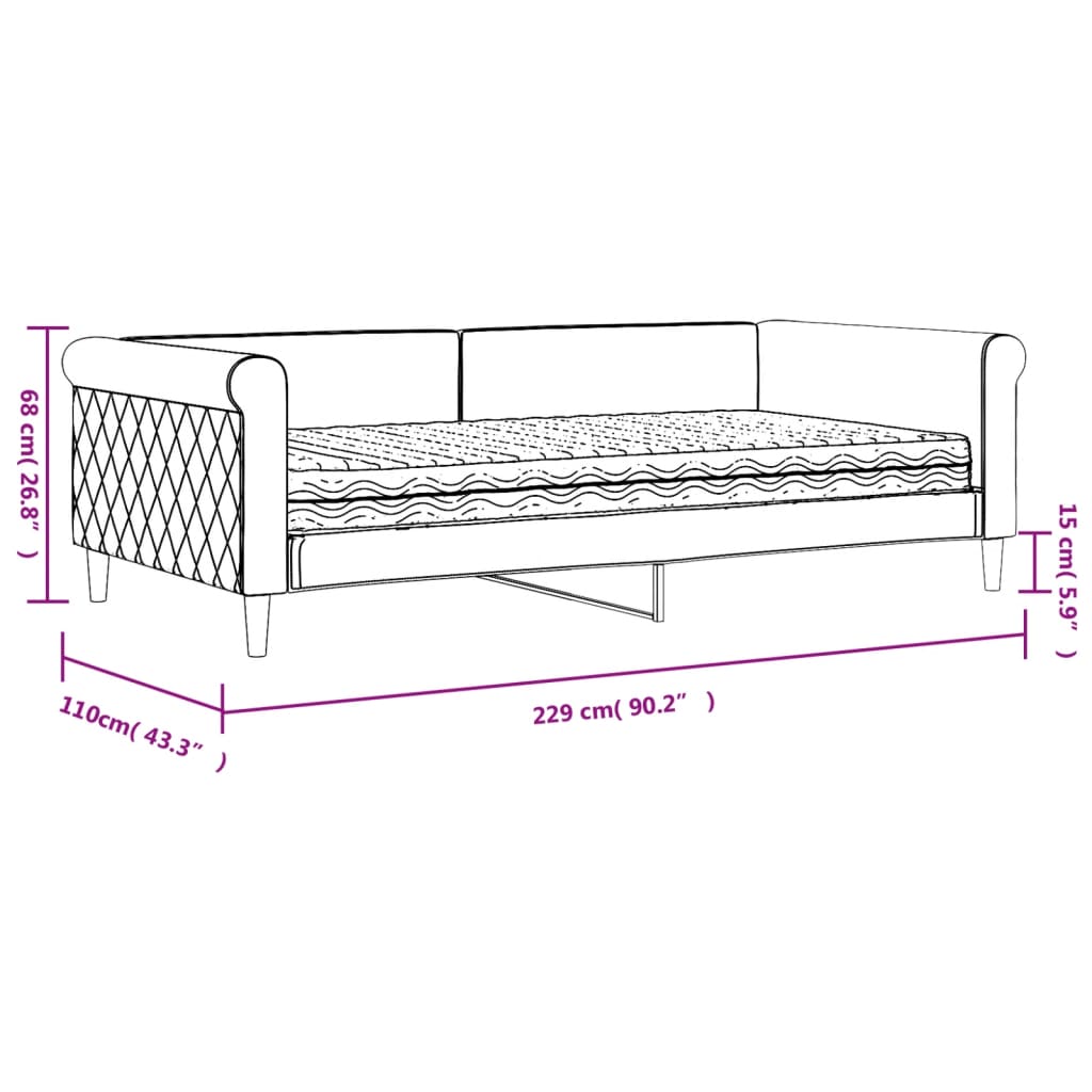 Dnevni krevet s madracem crni 100 x 200 cm baršunasti