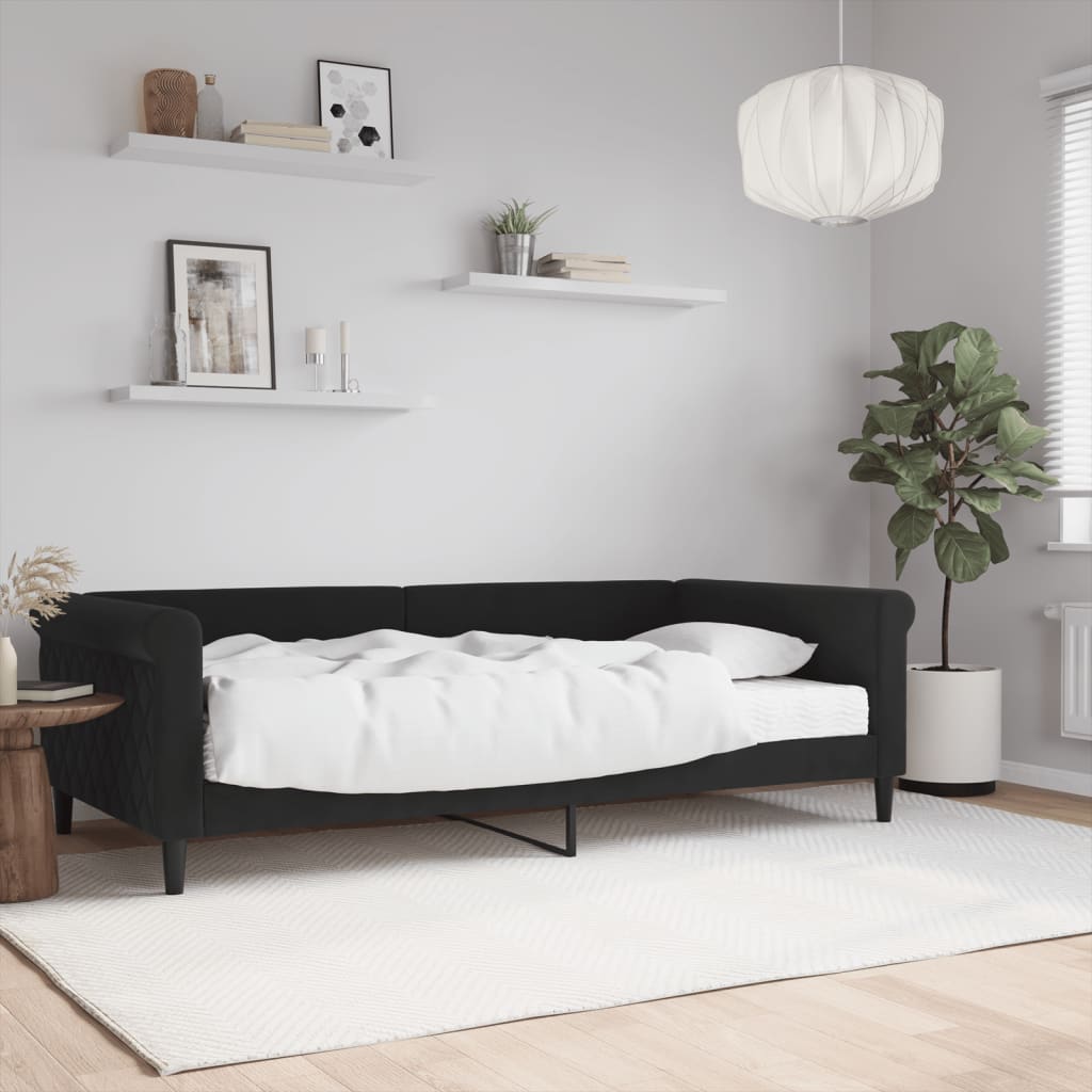 Dnevni krevet s madracem crni 100 x 200 cm baršunasti