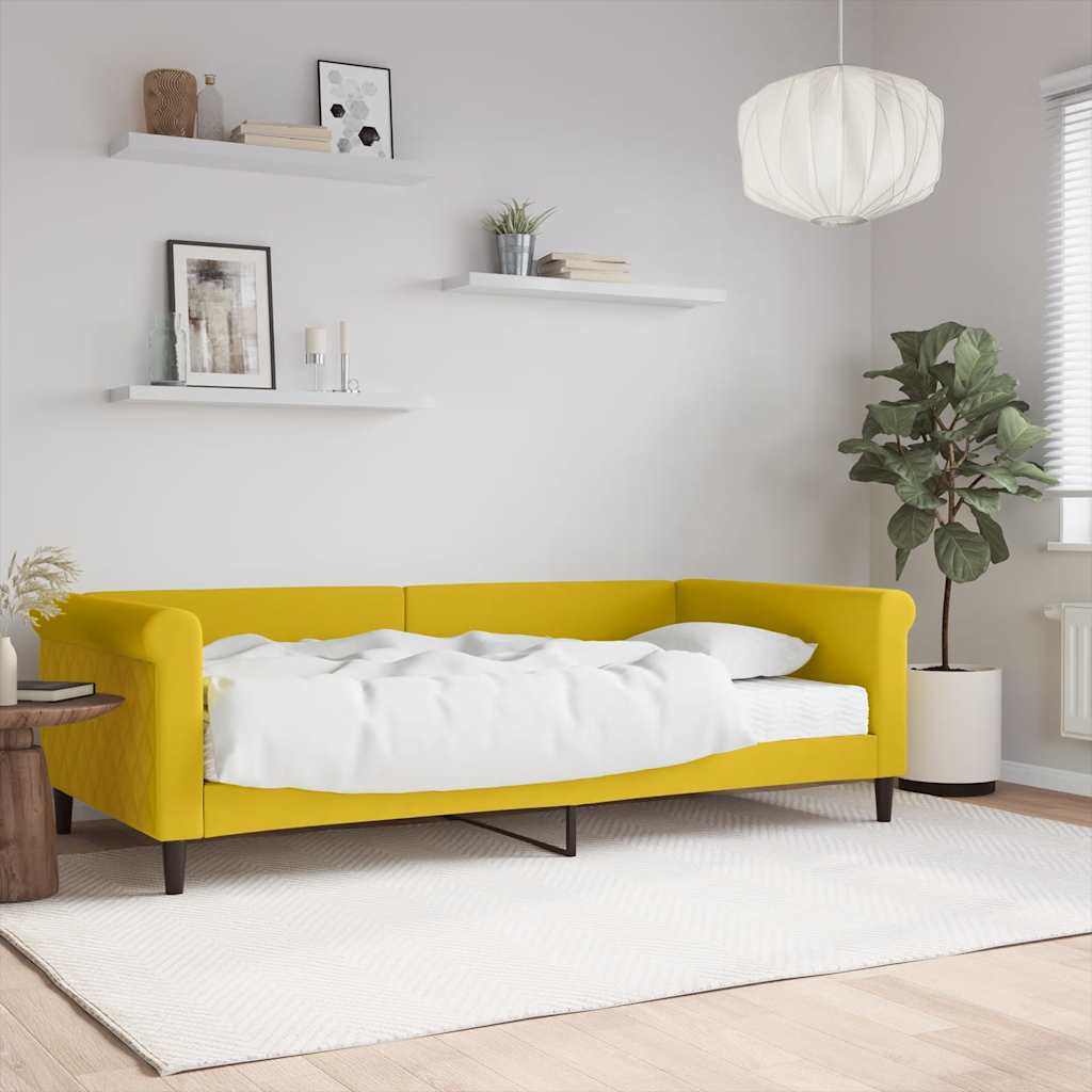 Dnevni krevet s madracem žuti 100 x 200 cm baršunasti