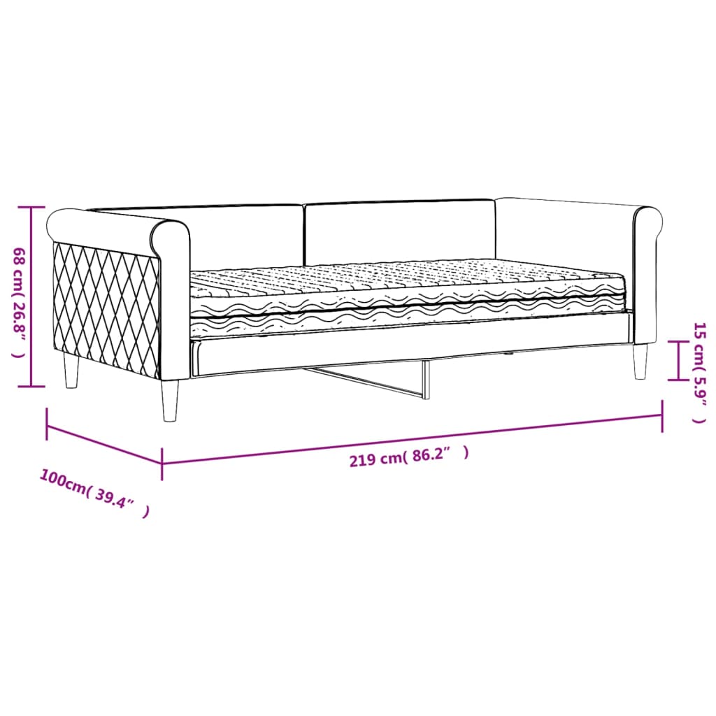 Dnevni krevet s madracem svjetlosivi 90 x 190 cm baršunasti
