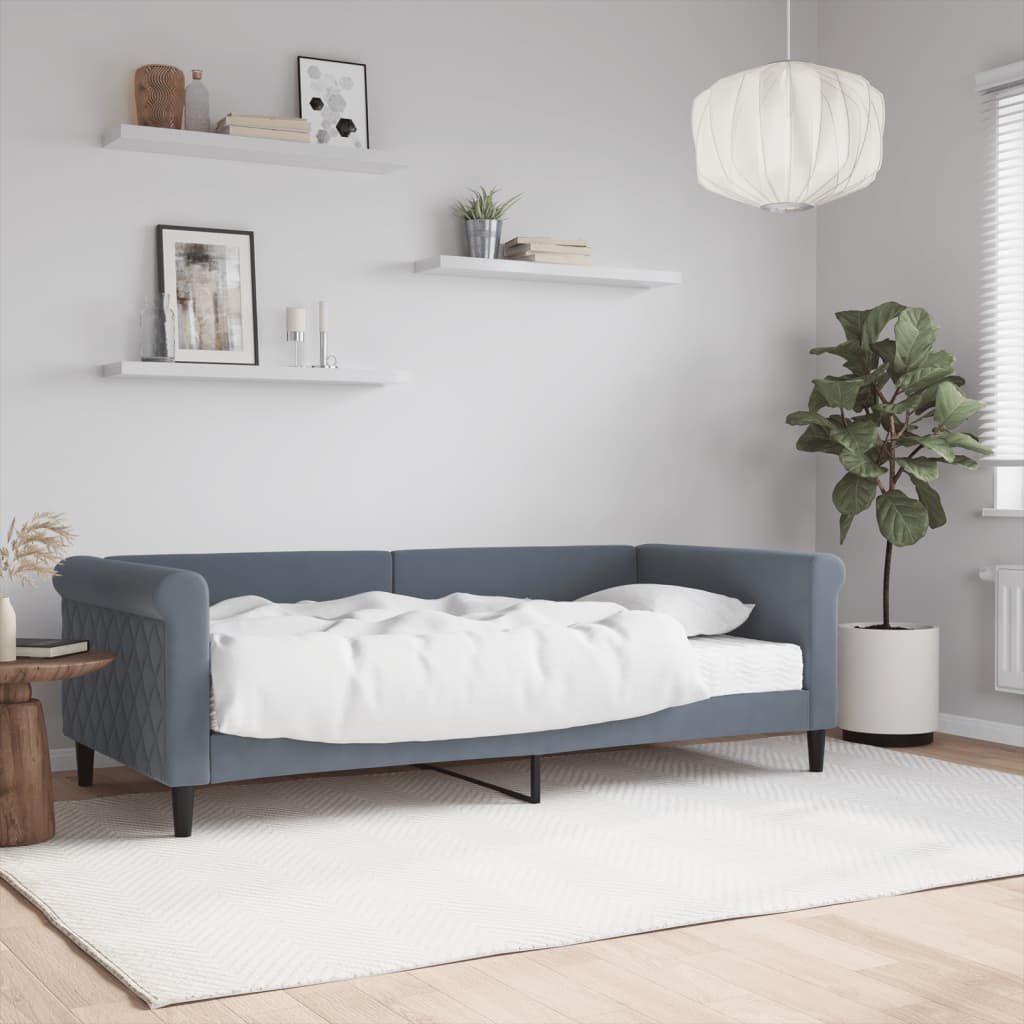 Dnevni krevet s madracem tamno sivi 90x190 cm baršun