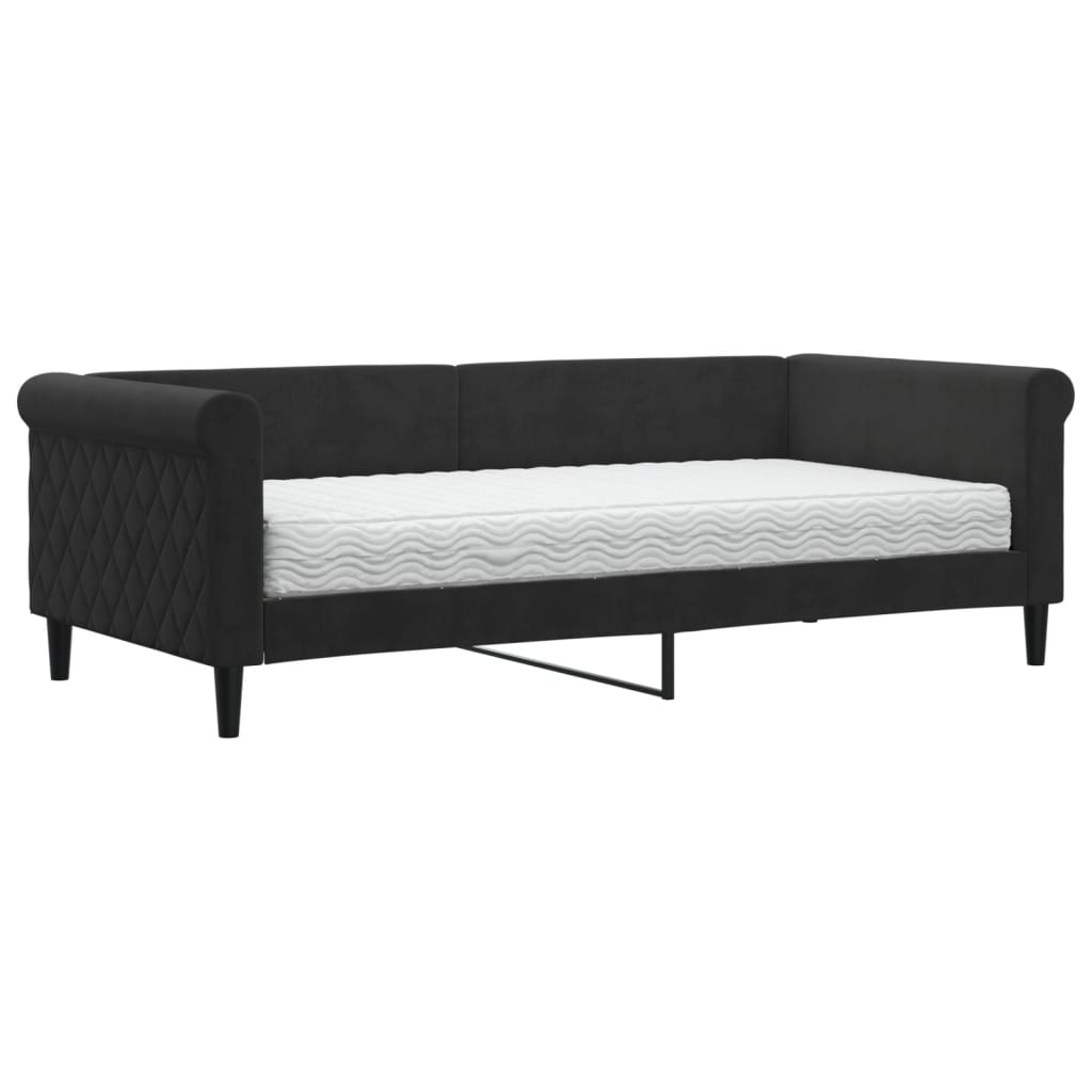 Dnevni krevet s madracem crni 90 x 190 cm baršunasti