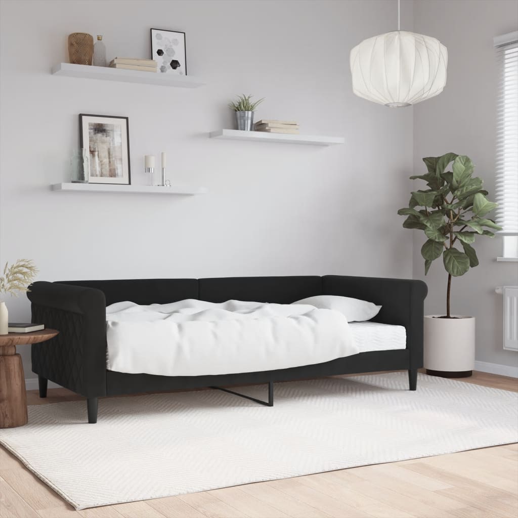 Dnevni krevet s madracem crni 90 x 190 cm baršunasti