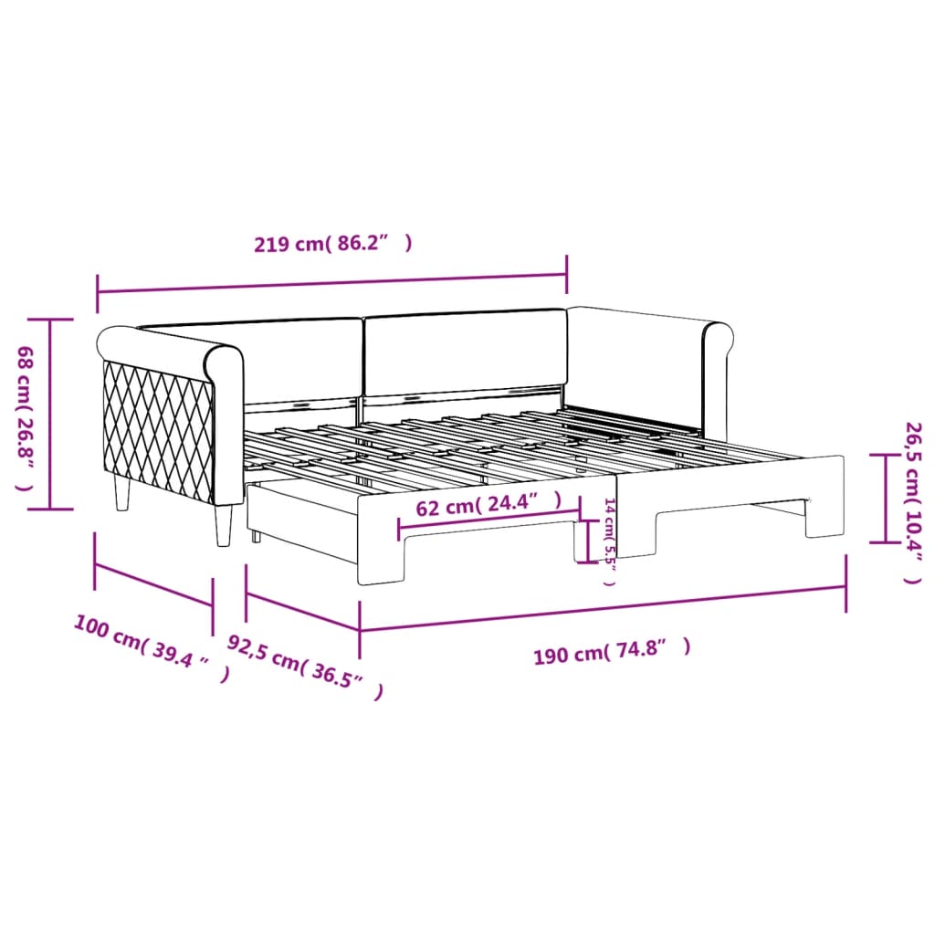 Dnevni krevet na razvlačenje crni 90 x 190 cm baršunasti