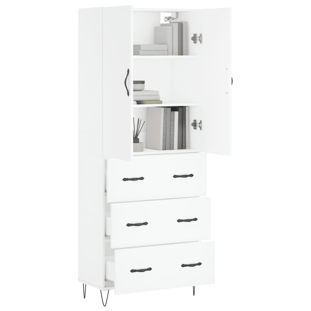 Visoka komoda bijela 69,5x34x180 cm konstruirano drvo
