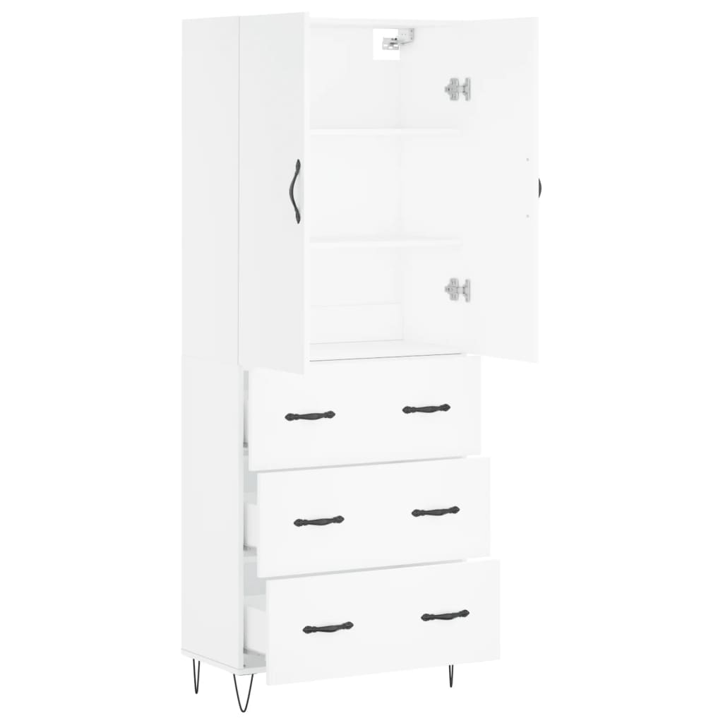 Visoka komoda bijela 69,5x34x180 cm konstruirano drvo