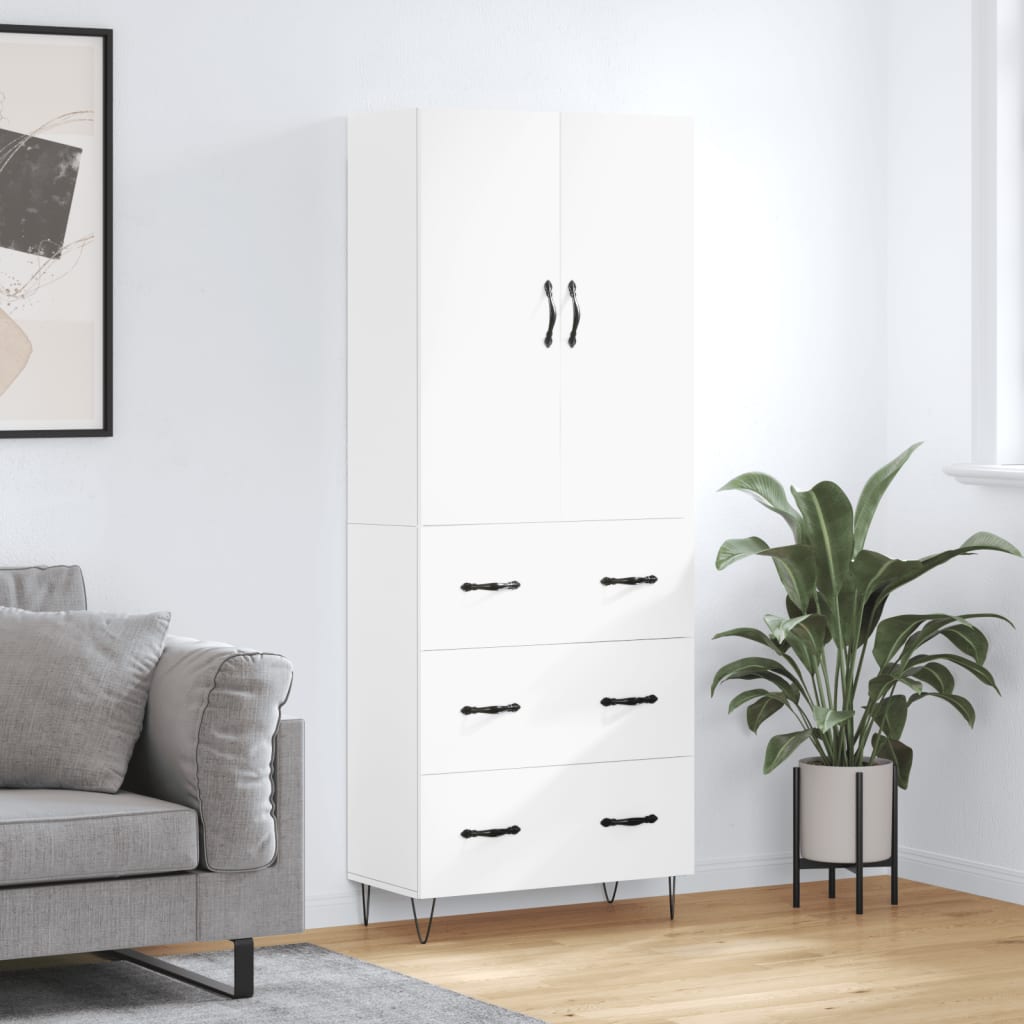 Visoka komoda bijela 69,5x34x180 cm konstruirano drvo