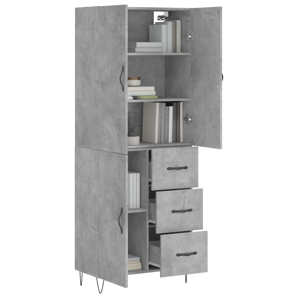 Visoka komoda siva betona 69,5x34x180 cm od konstruiranog drva