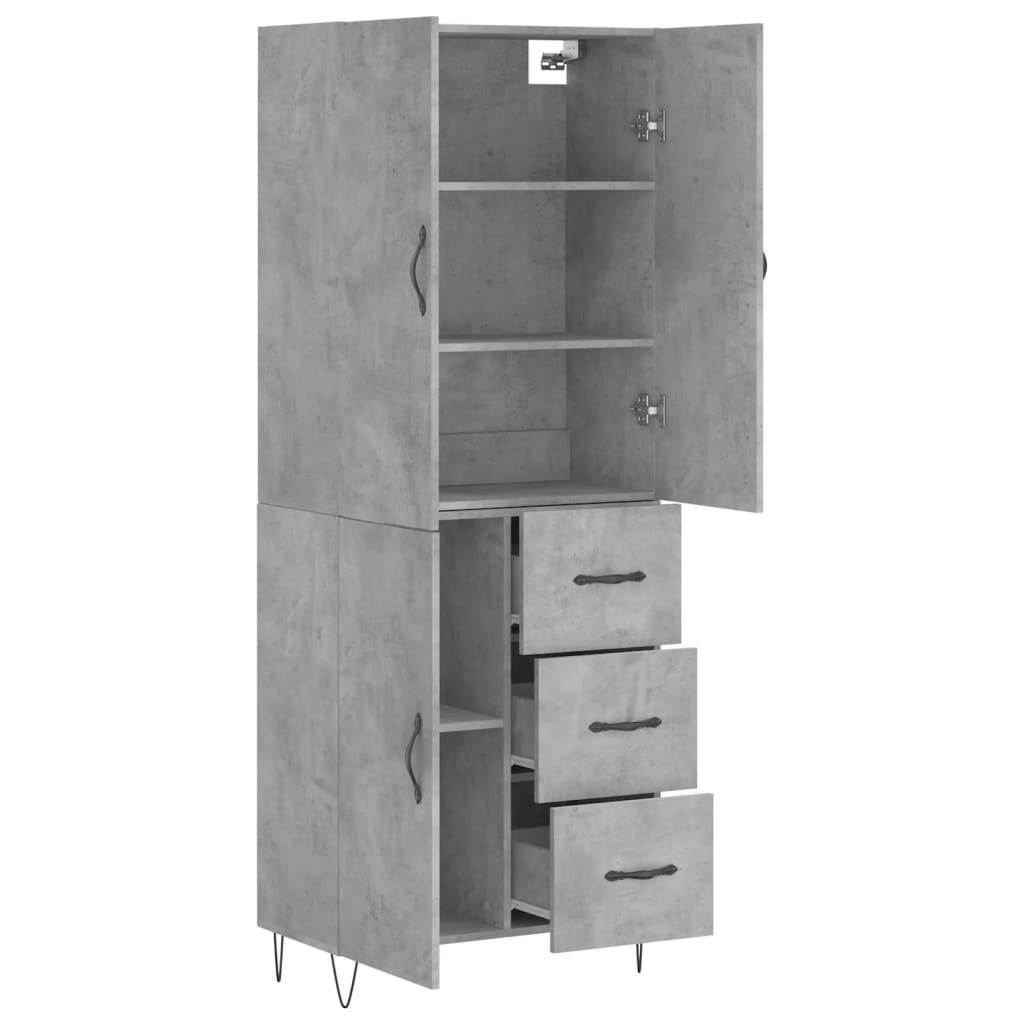 Visoka komoda siva betona 69,5x34x180 cm od konstruiranog drva