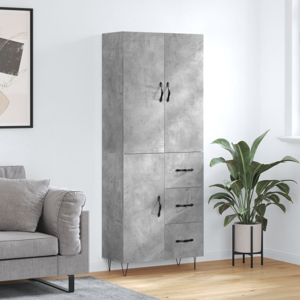 Visoka komoda siva betona 69,5x34x180 cm od konstruiranog drva