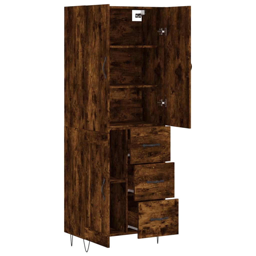 Visoka komoda dimljeni hrast 69,5x34x180 cm konstruiranog drva