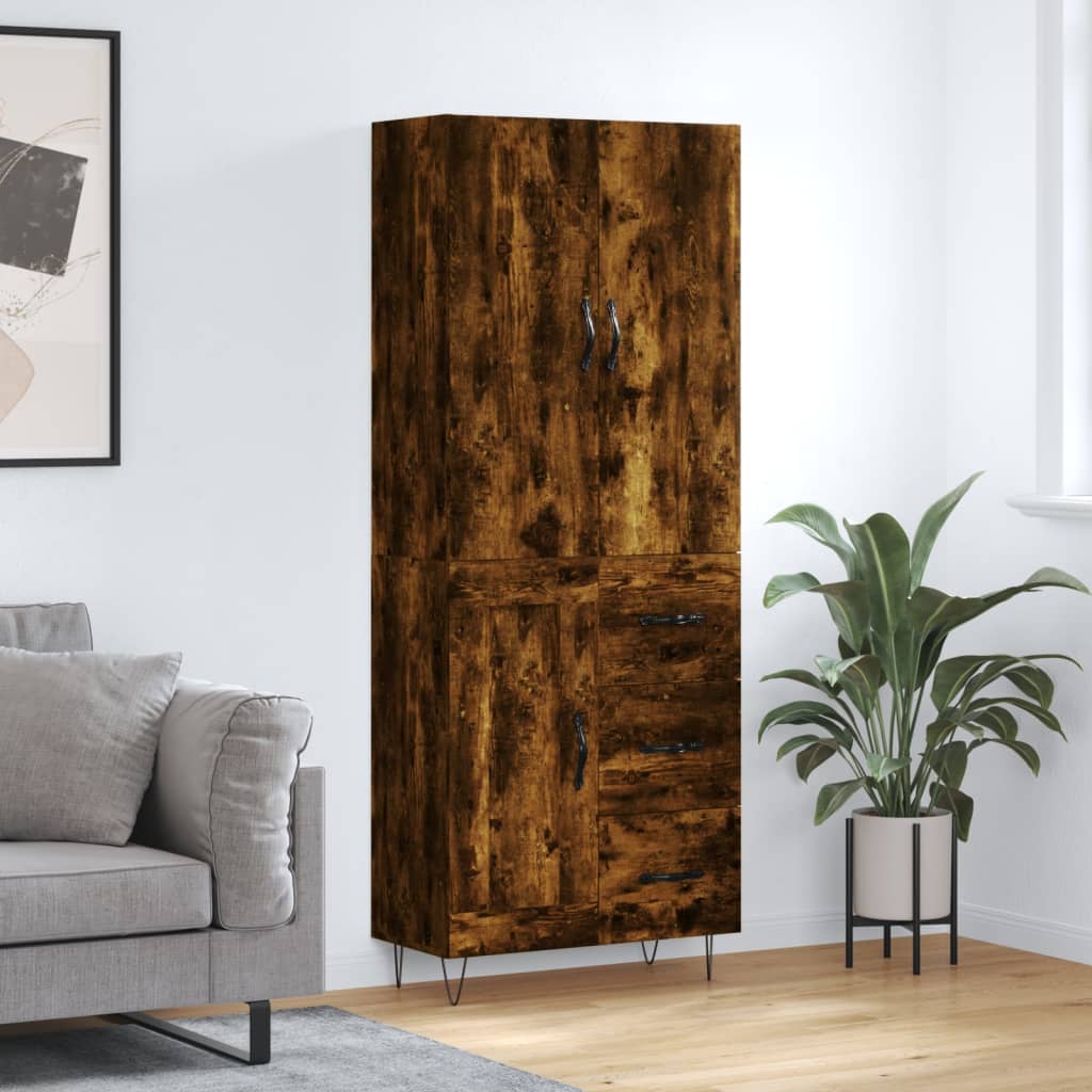 Visoka komoda dimljeni hrast 69,5x34x180 cm konstruiranog drva