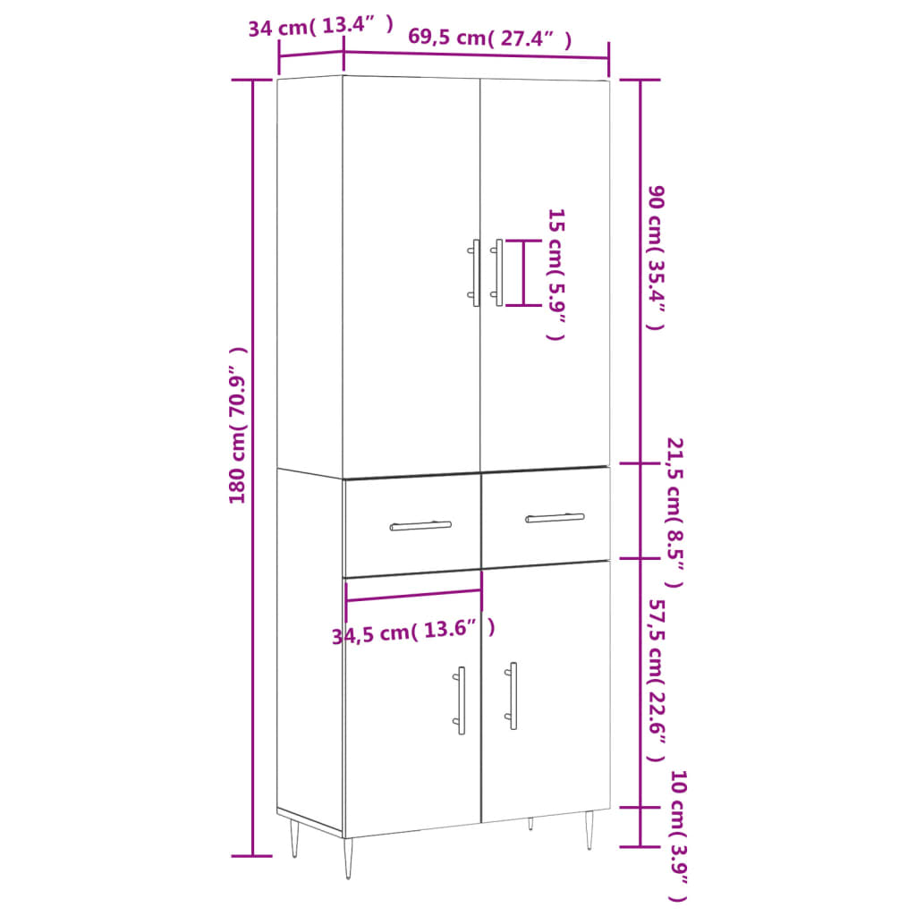 Visoka komoda siva sonome 69,5x34x180 cm od konstruiranog drva