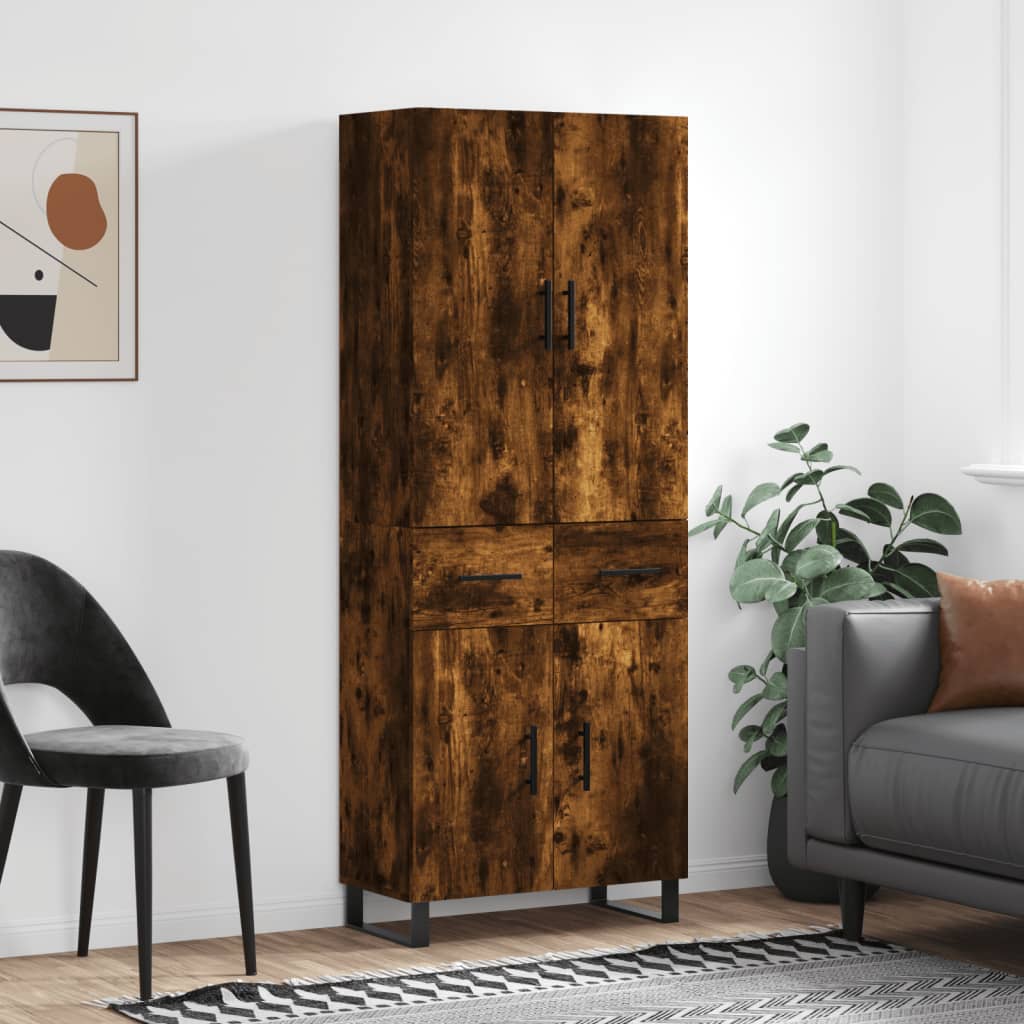 Visoka komoda dimljeni hrast 69,5x34x180 cm konstruiranog drva