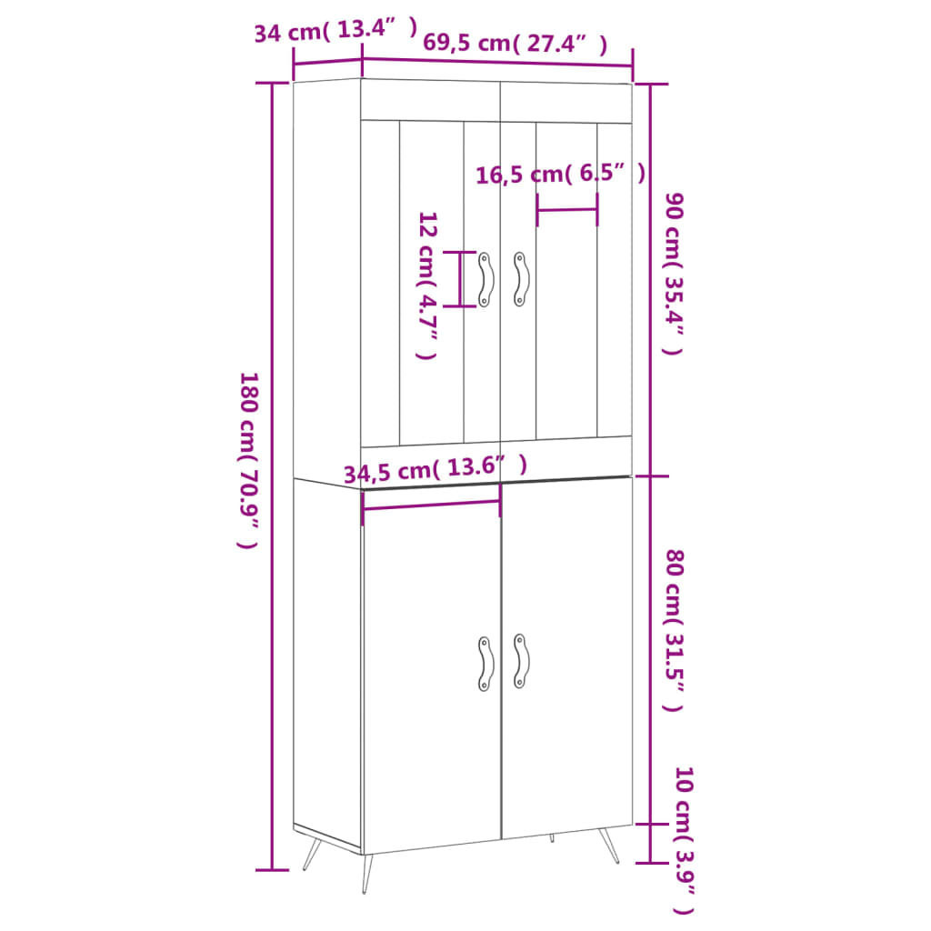 Visoka komoda siva sonome 69,5x34x180 cm od konstruiranog drva