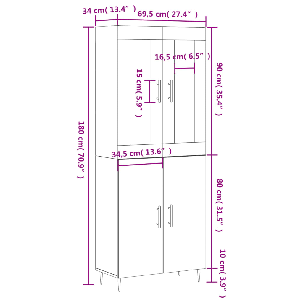 Visoka komoda siva sonome 69,5x34x180 cm od konstruiranog drva