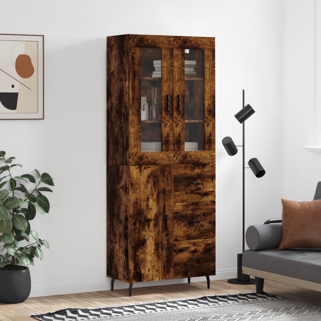 Visoka komoda dimljeni hrast 69,5x34x180 cm konstruiranog drva