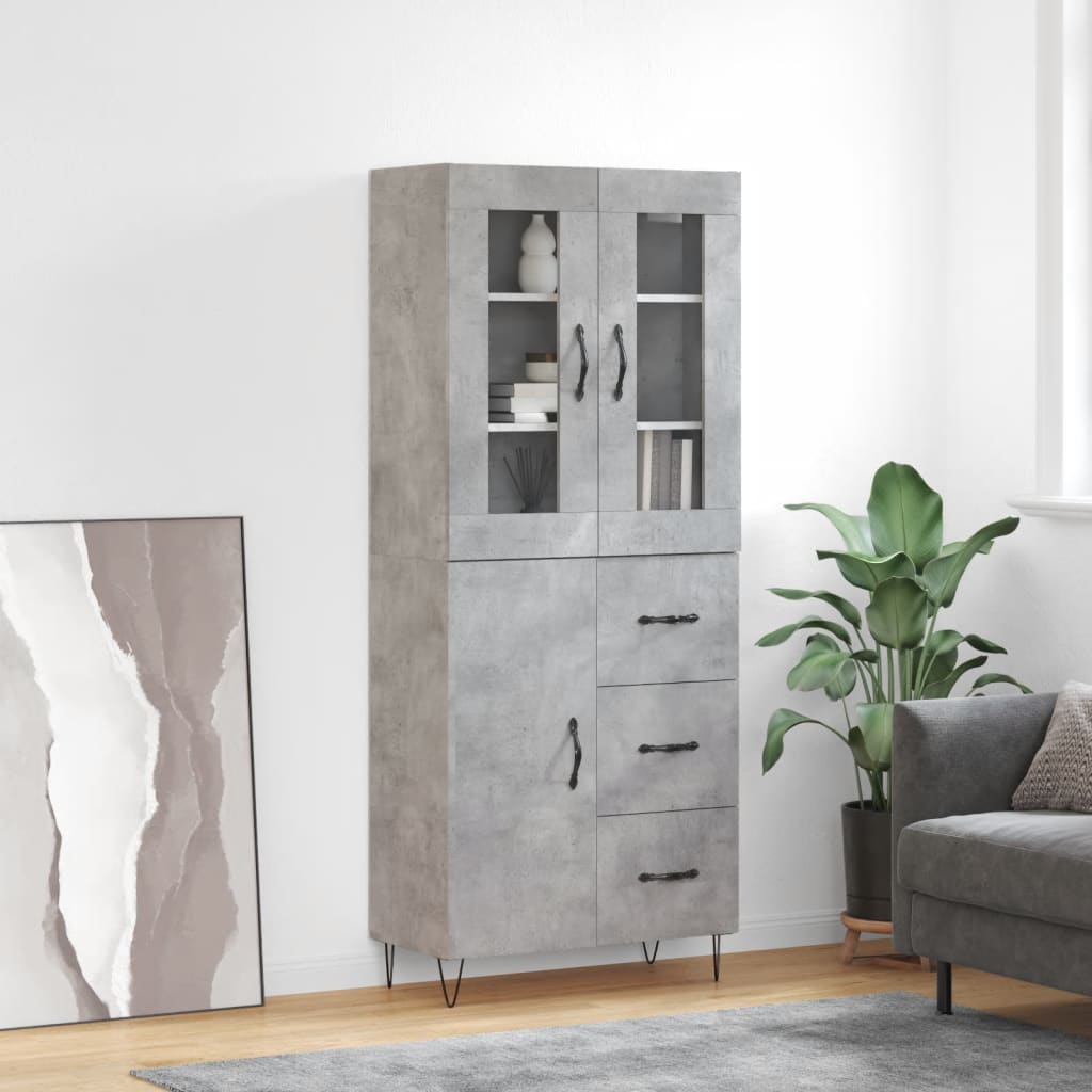 Visoka komoda siva betona 69,5x34x180 cm od konstruiranog drva