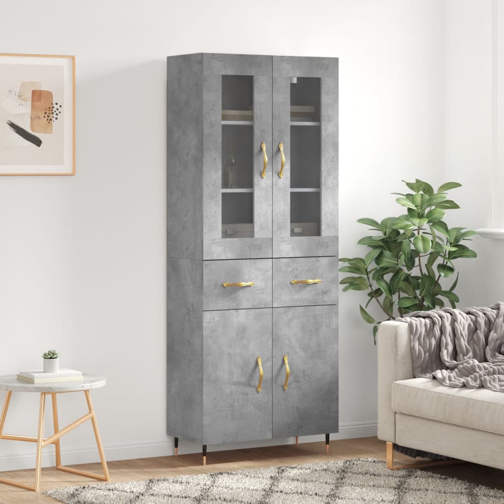 Visoka komoda siva betona 69,5x34x180 cm od konstruiranog drva