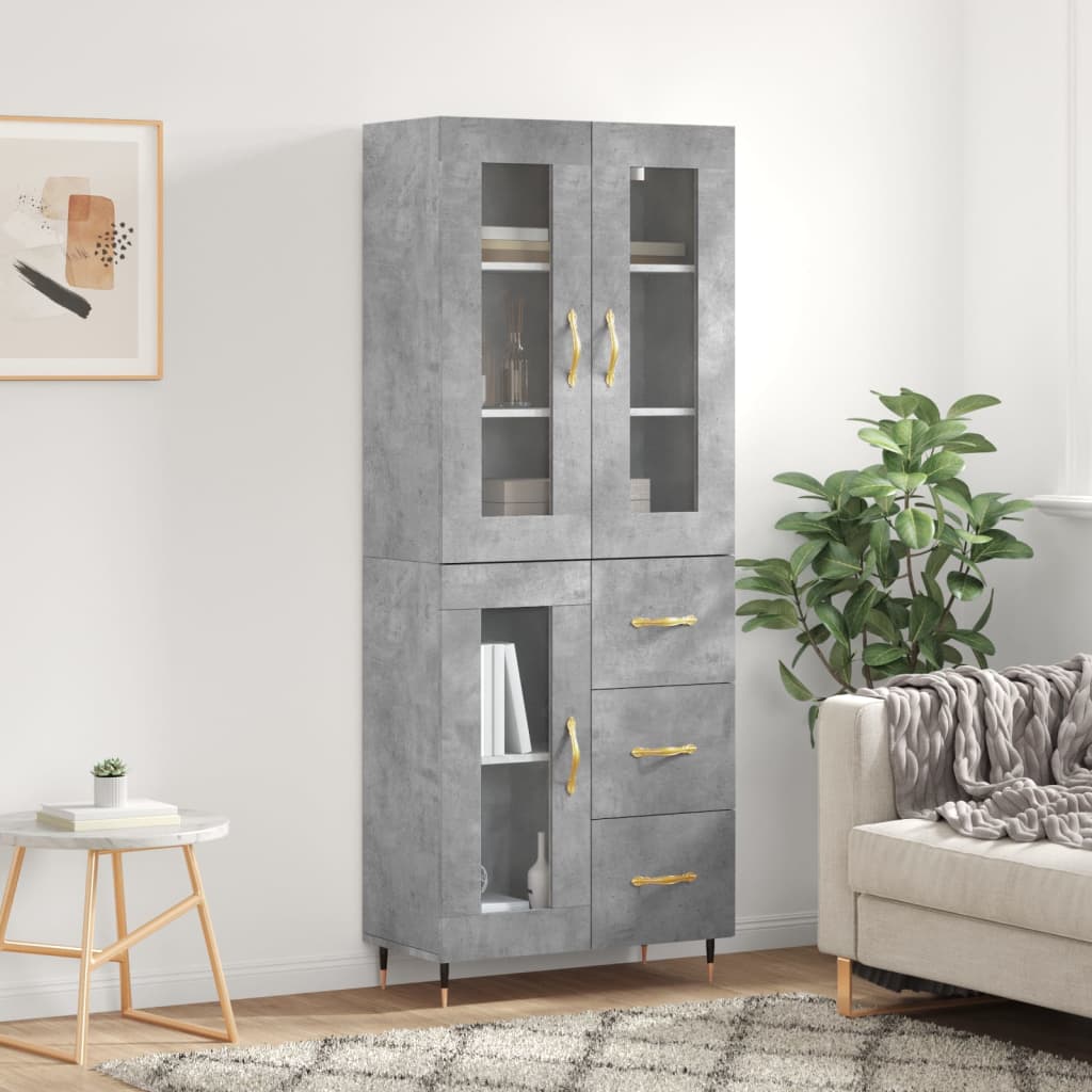 Visoka komoda siva betona 69,5x34x180 cm od konstruiranog drva