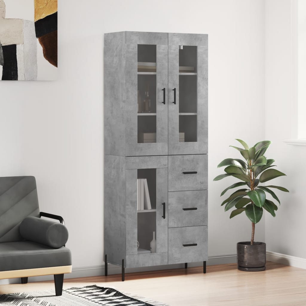 Visoka komoda siva betona 69,5x34x180 cm od konstruiranog drva