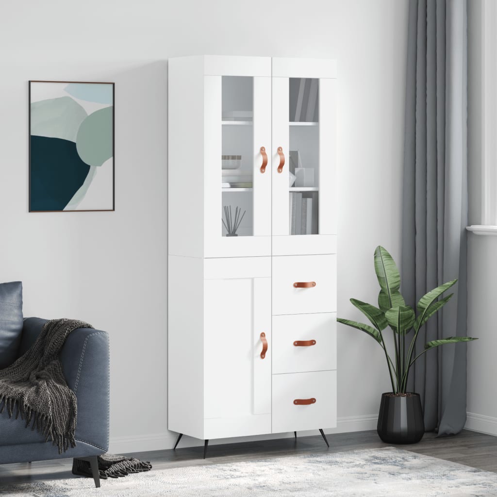 Visoka komoda bijela 69,5x34x180 cm konstruirano drvo
