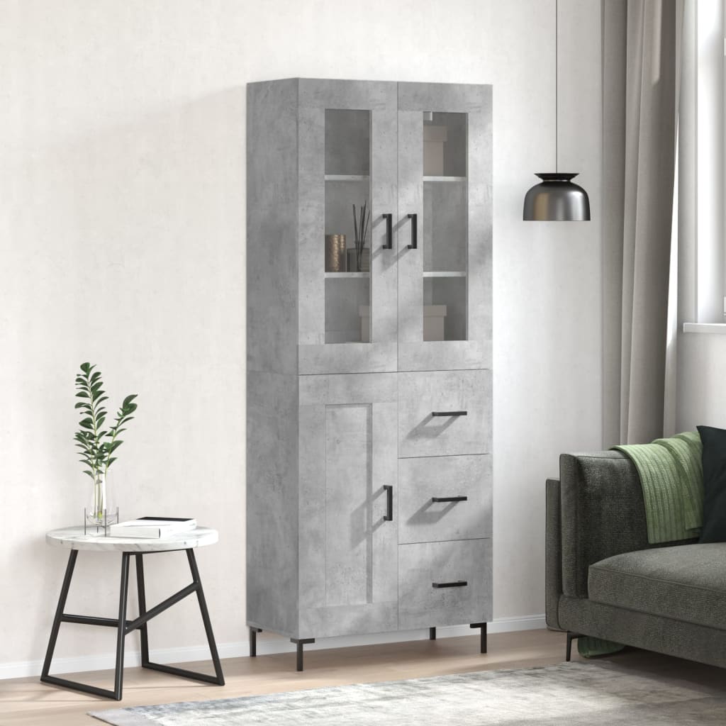 Visoka komoda siva betona 69,5x34x180 cm od konstruiranog drva