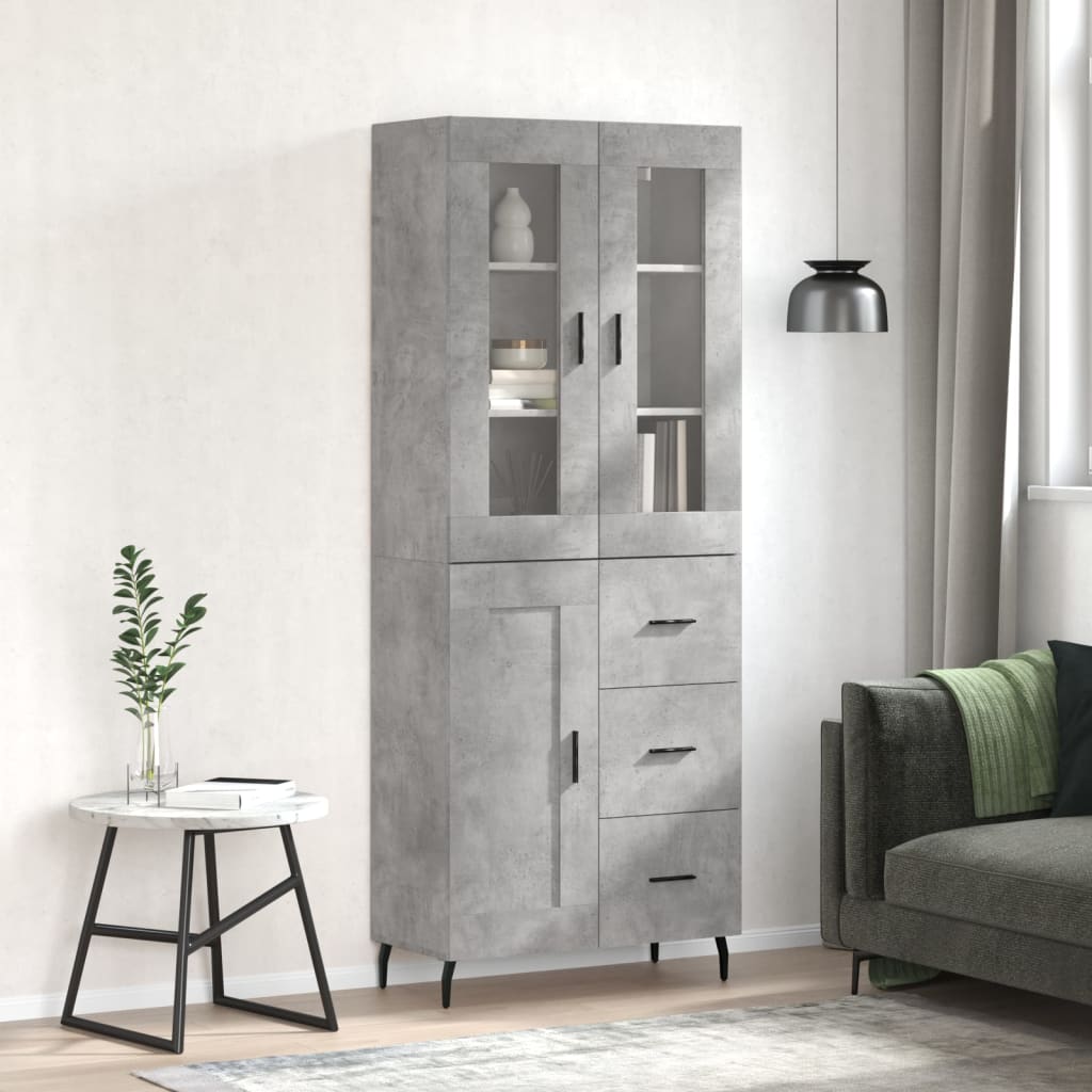 Visoka komoda siva betona 69,5x34x180 cm od konstruiranog drva