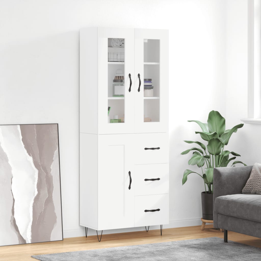 Visoka komoda bijela 69,5x34x180 cm konstruirano drvo