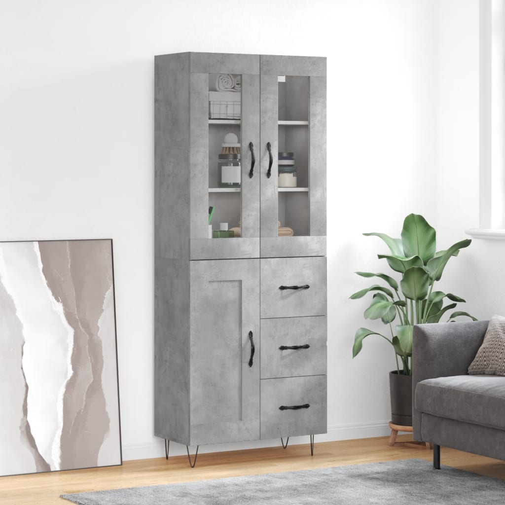 Visoka komoda siva betona 69,5x34x180 cm od konstruiranog drva