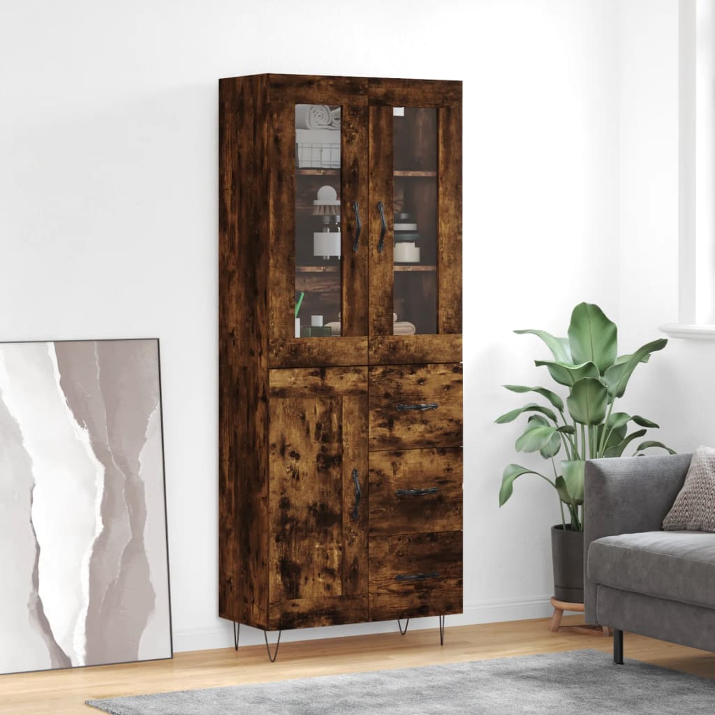 Visoka komoda dimljeni hrast 69,5x34x180 cm konstruiranog drva