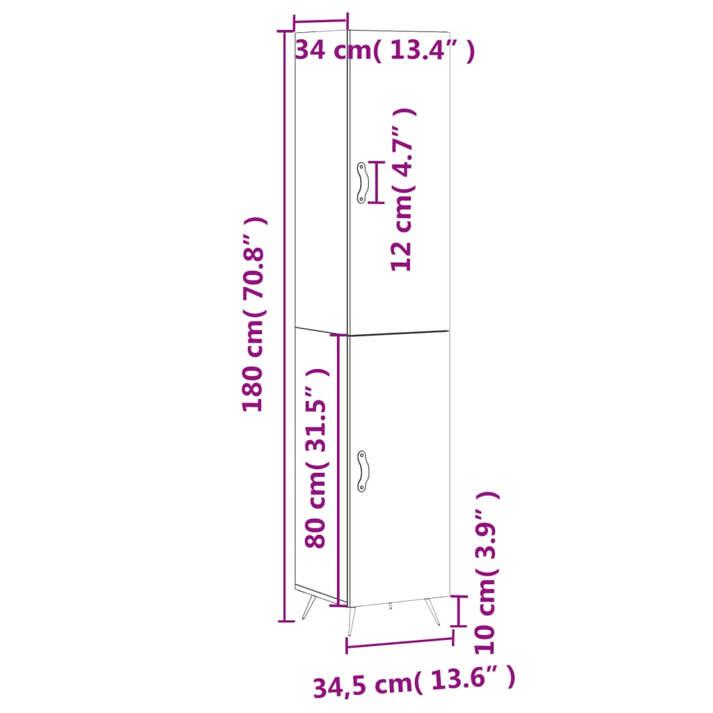 Visoka komoda siva betona 34,5x34x180 cm od konstruiranog drva