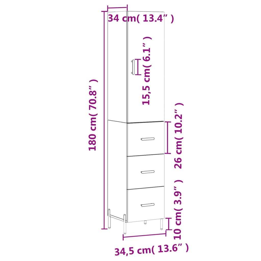Visoka komoda siva sonome 34,5x34x180 cm od konstruiranog drva