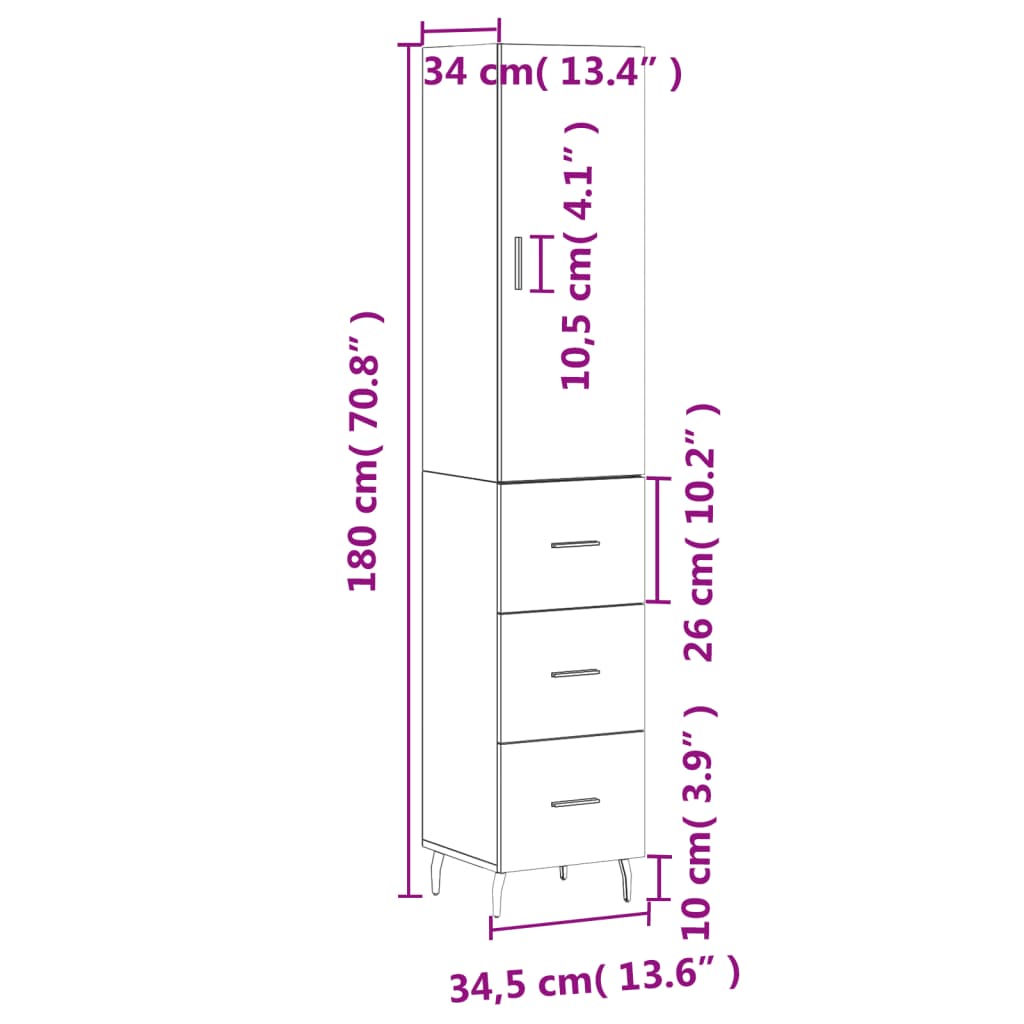 Visoka komoda siva sonome 34,5x34x180 cm od konstruiranog drva
