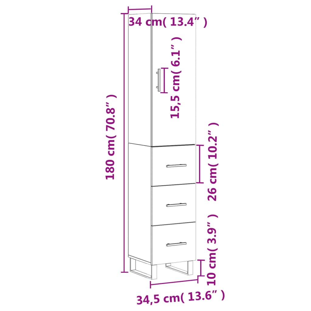 Visoka komoda siva betona 34,5x34x180 cm od konstruiranog drva