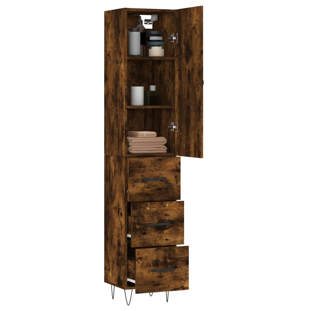 Visoka komoda dimljeni hrast 34,5x34x180cm konstruiranog drva