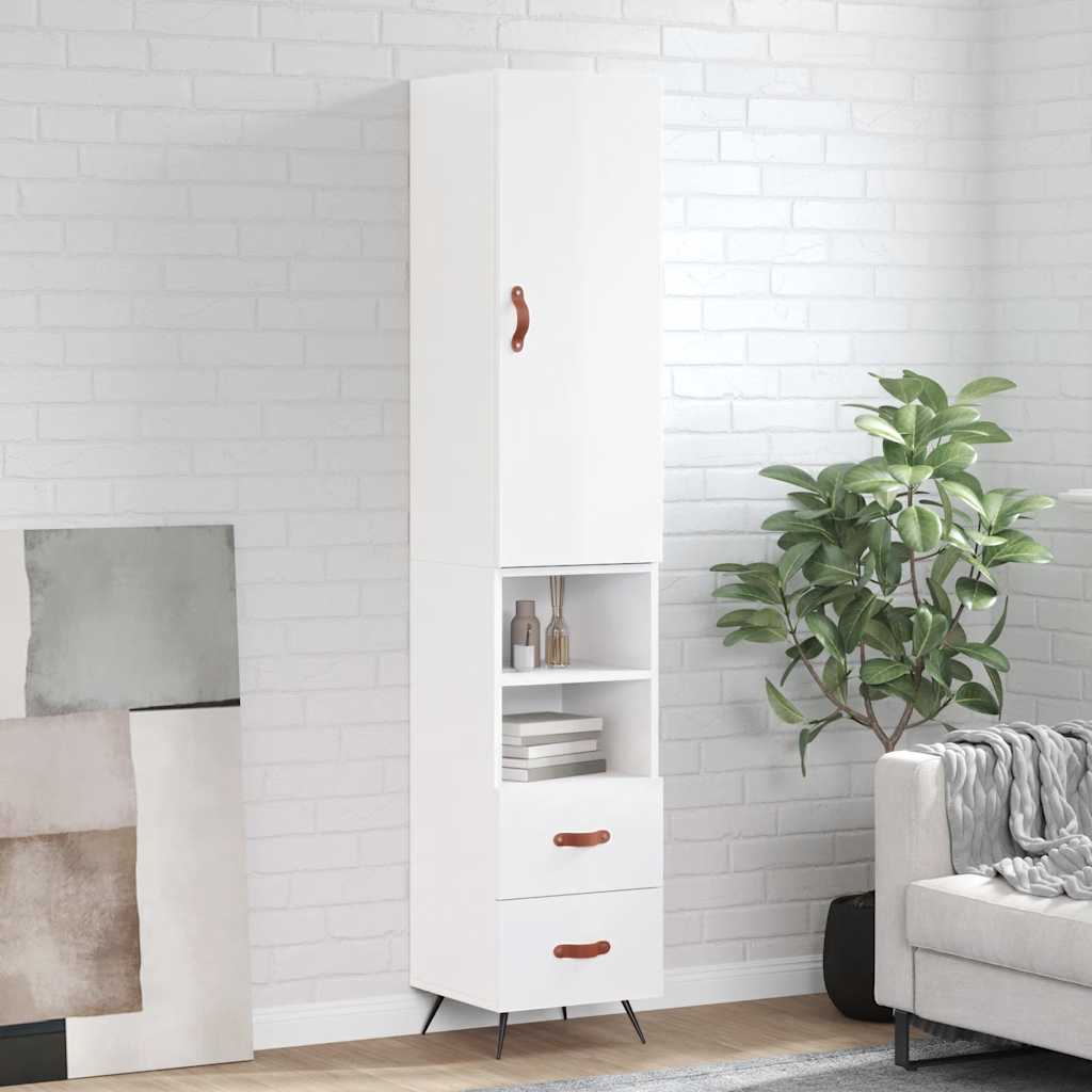 Visoka komoda sjajna bijela 34,5x34x180 cm konstruirano drvo