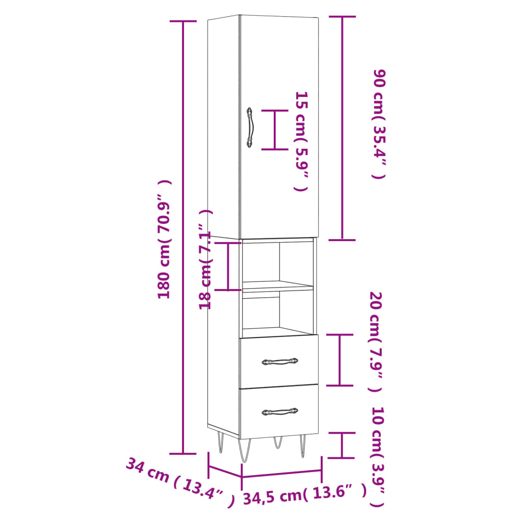 Visoka komoda siva sonome 34,5x34x180 cm od konstruiranog drva
