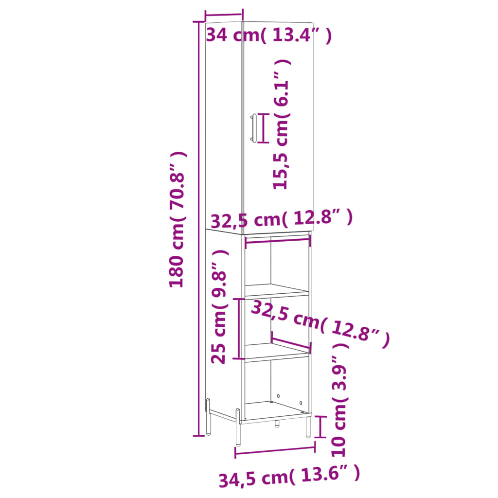Visoka komoda hrasta sonome 34,5x34x180cm od konstruiranog drva
