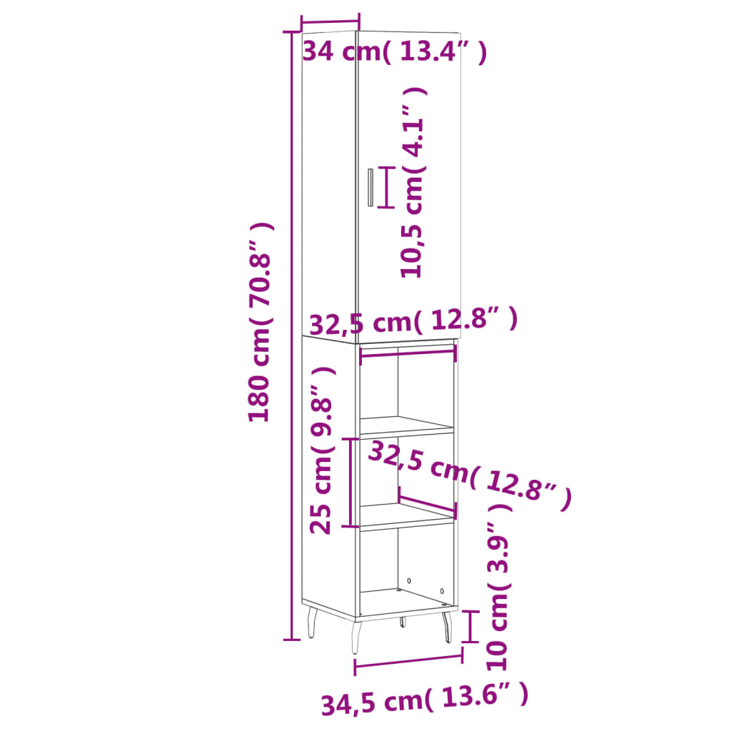 Visoka komoda siva betona 34,5x34x180 cm od konstruiranog drva