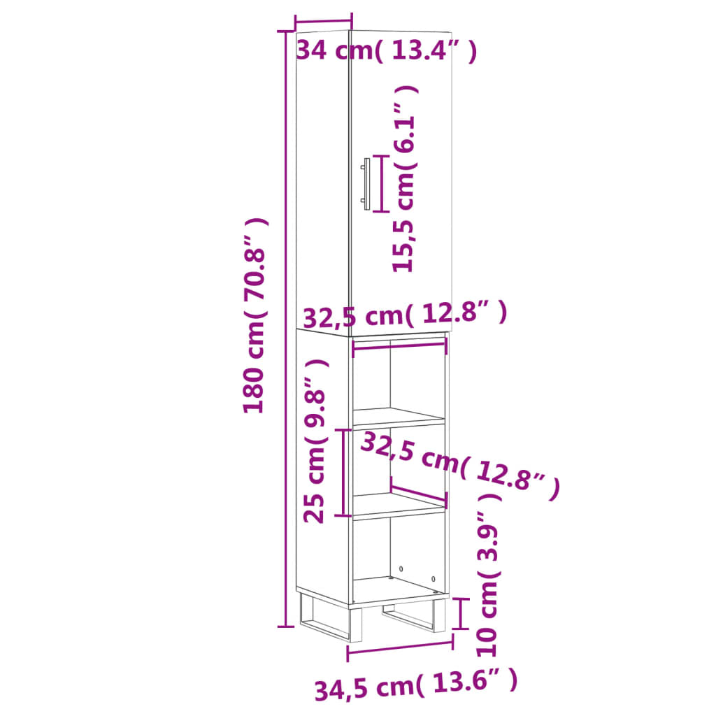 Visoka komoda siva sonome 34,5x34x180 cm od konstruiranog drva