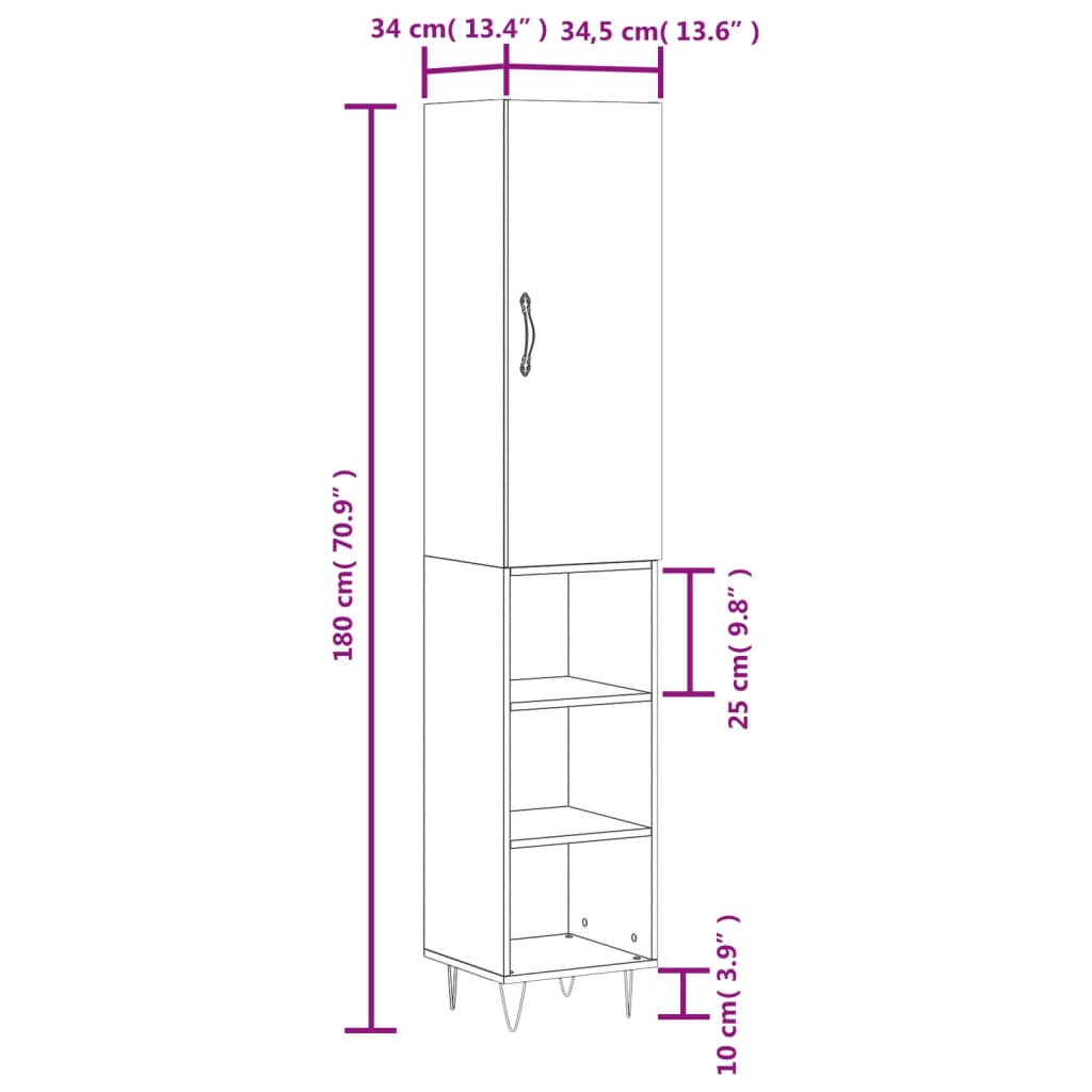 Visoka komoda hrasta sonome 34,5x34x180cm od konstruiranog drva