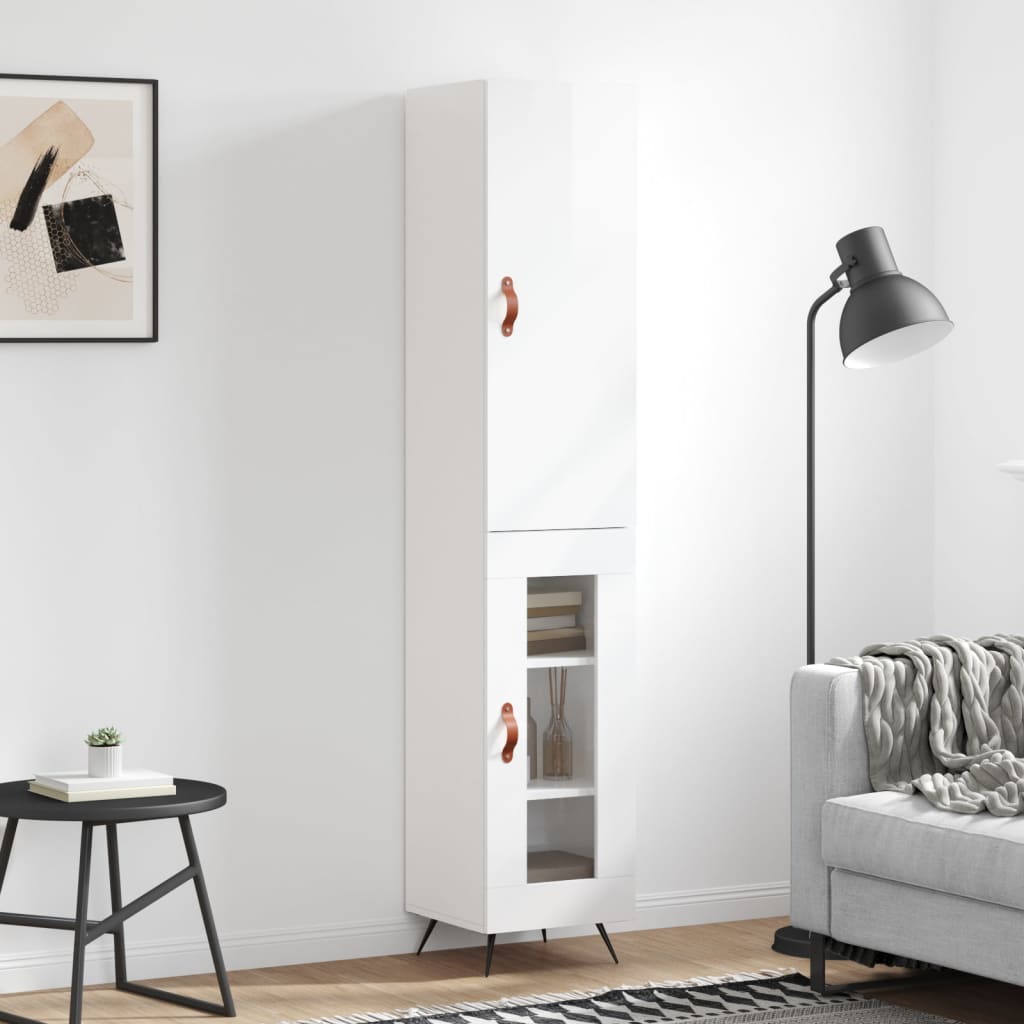 Visoka komoda sjajna bijela 34,5x34x180 cm konstruirano drvo