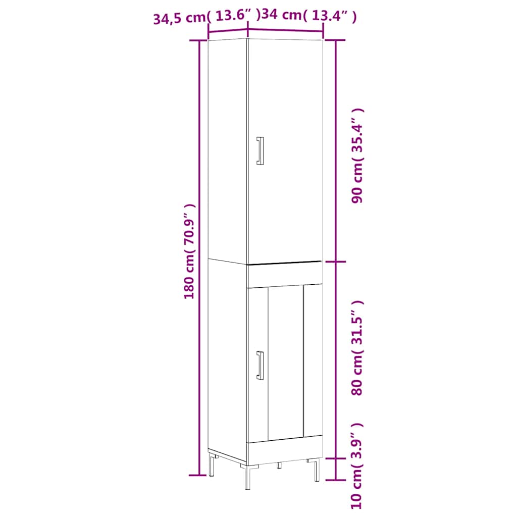 Visoka komoda siva betona 34,5x34x180 cm od konstruiranog drva