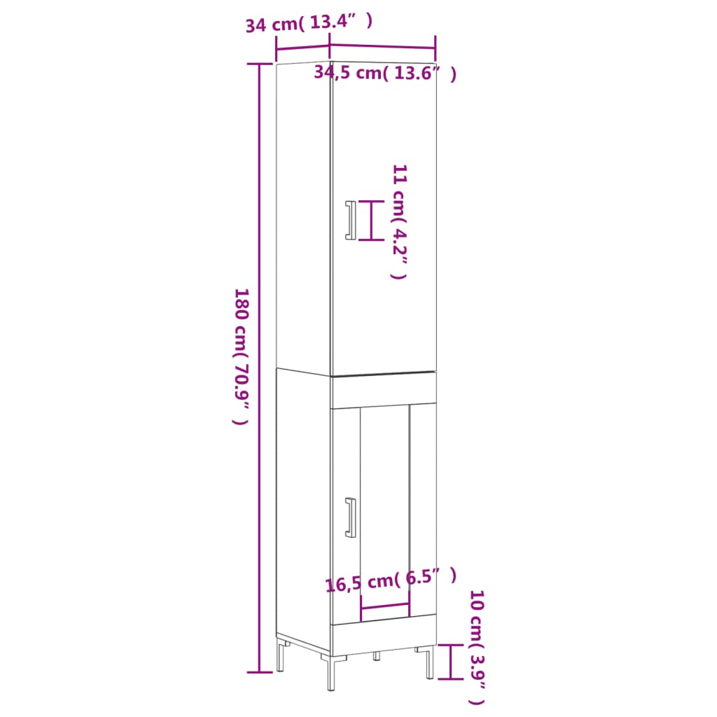 Visoka komoda hrasta sonome 34,5x34x180cm od konstruiranog drva