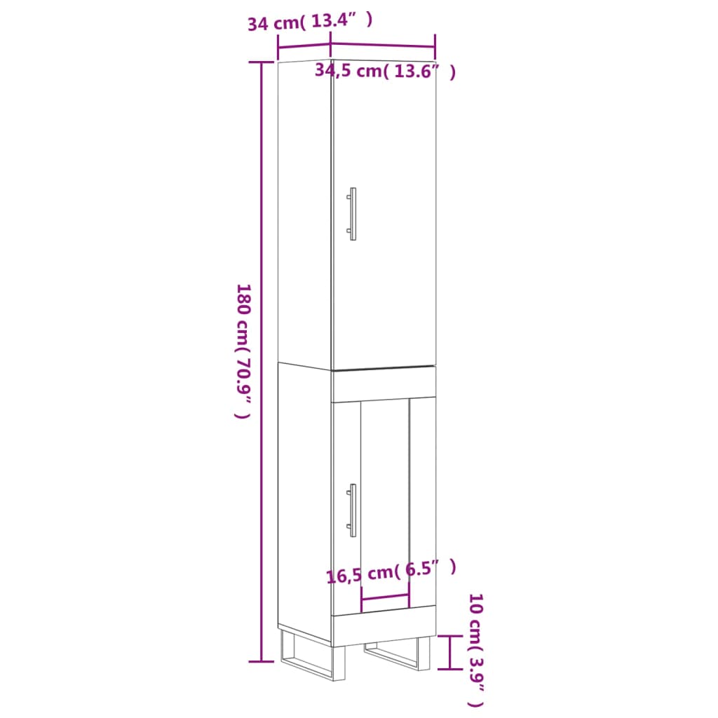 Visoka komoda dimljeni hrast 34,5x34x180cm konstruiranog drva