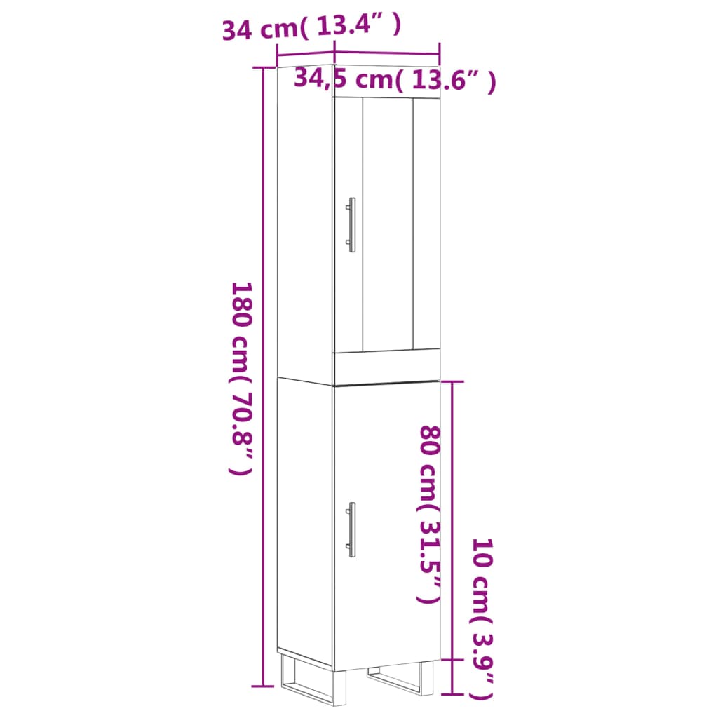 Visoka komoda siva betona 34,5x34x180 cm od konstruiranog drva