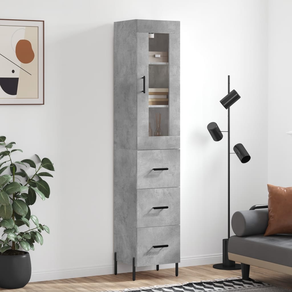 Visoka komoda siva betona 34,5x34x180 cm od konstruiranog drva