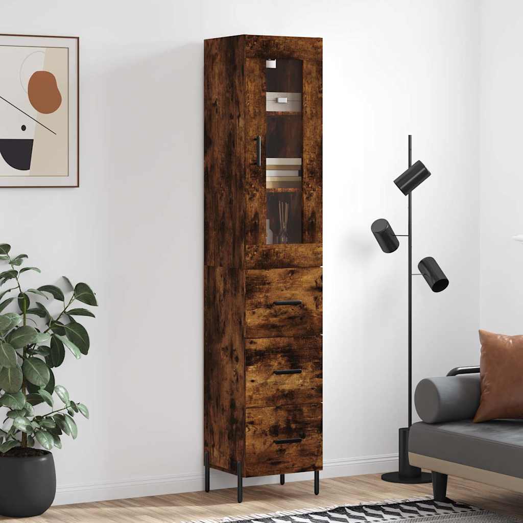 Visoka komoda dimljeni hrast 34,5x34x180cm konstruiranog drva