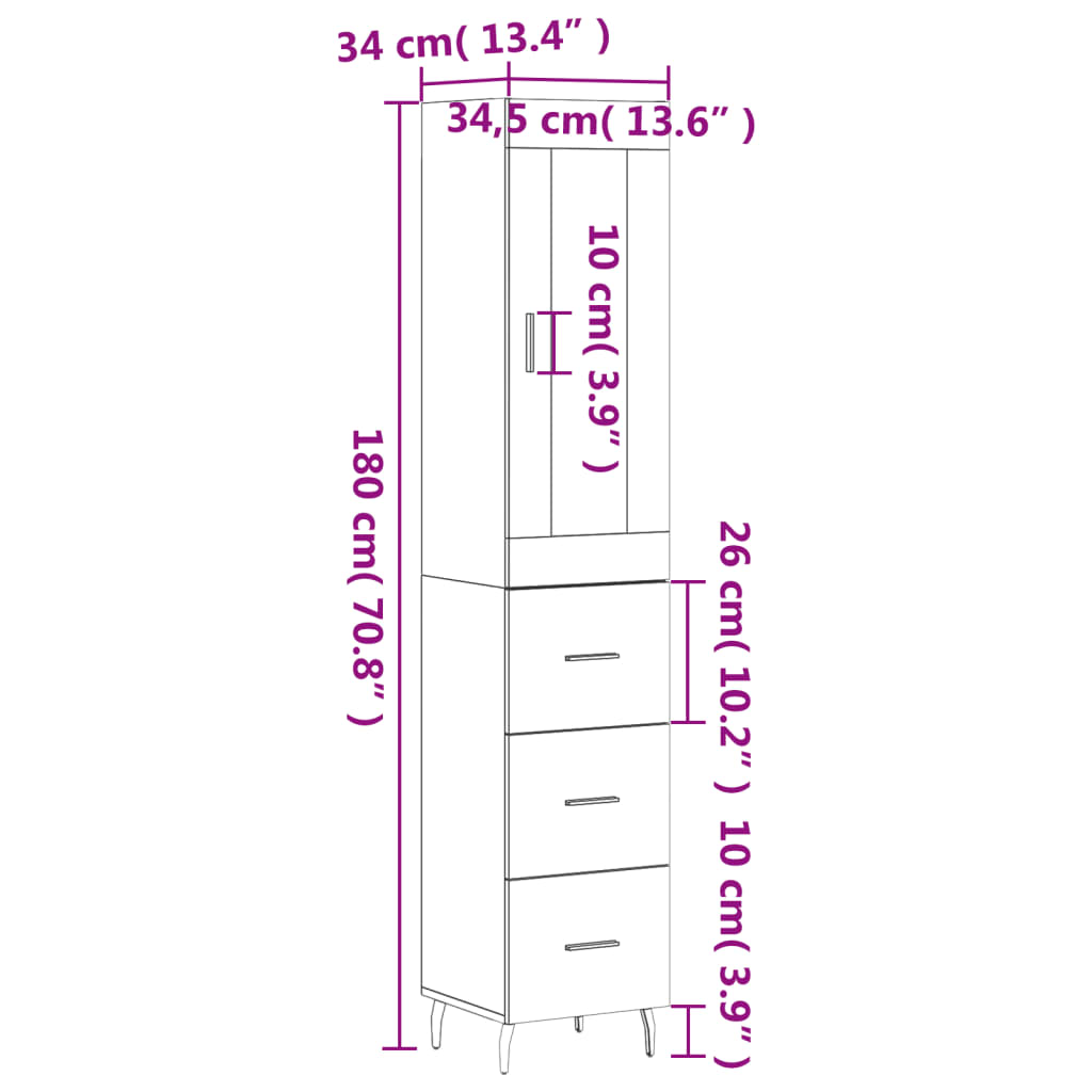 Visoka komoda siva betona 34,5x34x180 cm od konstruiranog drva